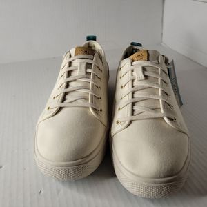 Toms Travel Lite Canvas Sneakers Womens 8.5 Birch White Low Top Lace Up Comfort